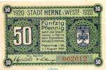 Notgeld Deutschland 50 Pfennig Schein Notgeld Stadt Herne 2960.10.31 , 50 Pfennig Schein in kfr. von 1920 , Westfalen -