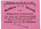 Kleingeld 1914-1922 DE 7 Pf. Notgeld Stadt Konstadt 3665.05.20 , 7 Pfennig Schein in kfr. von 1918 , SLN -