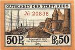 Kleingeld 1914-1922 DE 50 Pf. Notgeld Stadt Rees 5950.05.06 , 50 Pfennig Schein in kfr. von 1920 , Rheinland -