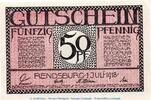 Notgeld De 50 Pf. Notgeld Stadt Rendsburg 6025.05.20 , 50 Pfennig -Wz Tropfen- in kfr. von 1918 -