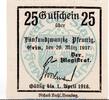 Kleingeld 1914-1922 DE 25 Pf. Notgeld Stadt Exin 1830.05.51 , 25 Pfennig Schein in kfr. von 1917 , Posen -