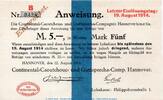 Notgeld 1914/1915 Notgeld Conti Hannover 5 Mark Notgeld Continental Coutchuc Hannover 5 Mark Schein in kfr.E , Dieß.142.2.e -