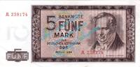 Deutsche Notenbank DDR Banknote , 5 Mark Schein in f-kfr. DDR-16, Ros.354, P.22 , von 1964 , DDR 5 Mark Schein 1964 f-kfr , 2
