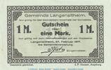 Seriennotgeld Deutschland Notgeld Langenaltheim 1 Mark Notgeld Gemeinde Langenaltheim 766.1 , 1 Mark Schein in kfr. von 1917 , Bayern -