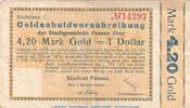 DE 4,20 Goldmark Notgel Stadt Passau, 4,20 Gold Mark Schein in gbr. Müller 3795.5 von 1923 , Bay. -