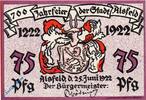 Serienscheine DE 75 Pf. Nr.1 Notgeld Alsfeld , 75 Pfennig Schein Nr 1 , Mehl Grabowski 16.1 , von 1922 , Hessen Seriennotgeld -