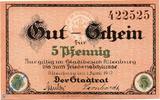 Notgeld Deutschland 5 Pfennig Schein Notgeld Altenburg , 5 Pfennig Schein , Tieste 0055.20.05 , von 1917 , Sachsen Verkehrsausgabe -