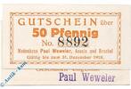 Notgeld 50 Pf. Asseln , Notgeld 50 Pfennig Schein in kfr. Tieste 0235.05.05.b Westfalen o.D. -