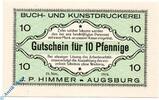 Notgeld De 10 Pf. Notgeld Augsburg , J.P. Himmer , 10 Pfennig Schein , Tieste 0260.35.41 , von 1916 , Bayern Verkehrsausgabe -