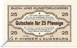 Notgeld 25 Pf. Notgeld Augsburg , J.P. Himmer , 25 Pfennig Schein , Tieste 0260.35.42 , von 1916 , Bayern Verkehrsausgabe -