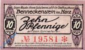 Notgeld Deutschland 10 Pfennig Schein Notgeld Benneckenstein , 10 Pfennig Schein , Tieste 0405.05.02 , von 1919 , Sachsen Verkehrsausgabe -