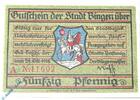 Notgeld De 50 Pf. Bingen , Notgeld 50 Pfennig Schein in kfr. Tieste 0630.05.10 Hessen von 1918 -