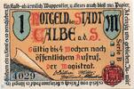 Serienscheine DE 1 Mk. -KN schwarz- Notgeld Calbe Saale , 1 Mark Schein , Serie schwarz , Mehl Grabowski 213.1 , Sachsen Anhalt Seriennotgeld -