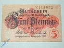 Notgeld Deutschland 5 Pfennig Schein Notgeld Delitzsch , 5 Pfennig Schein , Tieste 1325.15.05 , von 1917 , Sachsen Verkehrsausgabe -