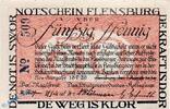 Serienscheine DE 50 Pf. Notgeld Flensburg , 50 Pfennig Schein in kfr. Mehl Grabowski 369.1 , von 1920 , Schleswig Holstein Seriennotgeld -