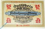 Serienscheine DE 25 Pf. -B- Notgeld Frankfurt , G. M. Holz , 25 Pfennig Schein B , Wolfseck verlängert , Mehl Grabowski 374.3 , von 1921 , Hessen Serien Not -
