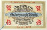Serienscheine DE 25 Pf. -A- Notgeld Frankfurt , G. M. Holz , 25 Pfennig Schein A , Wolfseck verlängert , Mehl Grabowski 374.3 , von 1921 , Hessen Serien Not -