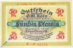 Serienscheine DE 50 Pf. -K- Notgeld Frankfurt , G. M. Holz , 50 Pfennig Schein K , Golem verlängert , Mehl Grabowski 374.4 , von 1921 , Hessen Serien Notgel -