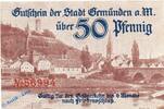 Notgeld De 50 Pf. Gemünden , Notgeld 50 Pfennig Schein in kfr. Tieste 2170.05.15 , Bayern o.D. -