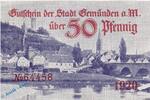 Notgeld De 50 Pf. Gemünden , Notgeld 50 Pfennig Schein in kfr. Tieste 2170.05.45 , Bayern von 1920 -