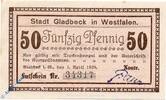Notgeld DE 50 Pf. Notgeld Gladbeck , 50 Pfennig Schein , Tieste 2240.05.80 , von 1920 , Westfalen Verkehrsausgabe -