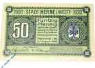 Notgeld DE 50 Pf. -MUSTER- Notgeld Herne , 50 Pfennig Musterschein ohne Kennummer , Tieste 2960.10.31.M , von 1920 , Westfalen Verkehrsausgabe -