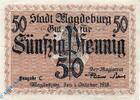 Notgeld De 50 Pf. Notgeld Magdeburg , 50 Pfennig Schein , Ausg C , Tieste 4330.40.10 , von 1918 , Sachsen Verkehrsausgabe -