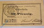 Kleingeld 1914-1922 50 Pf. Notgeld Osterhofen , 50 Pfennig Schein Mäanderrahmen , Tieste 5445.05.035 , von 1917 , Bayern Verkehrsausgabe -