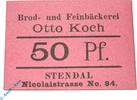 Notgeld Deutschland 50 Pfennig Schein Notgeld Stendal , Otto Koch , 50 Pfennig Schein , Tieste 7130.15.01 , Sachsen Verkehrsausgabe -