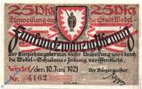 Serienscheine DE 25 Pf. Notgeld Wedel , Schleswig Holstein , Einzelschein über 25 Pfennig , Mehl Grabowski 1387.2 , von 1921 , Seriennotgeld -
