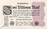 Inflation Deutschland 2 Millionen Mark Reichsbanknote , 2 Millionen Mark Schein , Wz Ringe , DEU-116 c , Rosenberg 103 , P 104 , vom 09.08.1923 , Inflation -