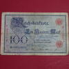 Kaiserreich De 100 Mk. Ros. 30 , Reichsbanknote über 100 Mark Reichsmark , Banknote von 1907 , in stärker gebrauchter Erhaltung. -