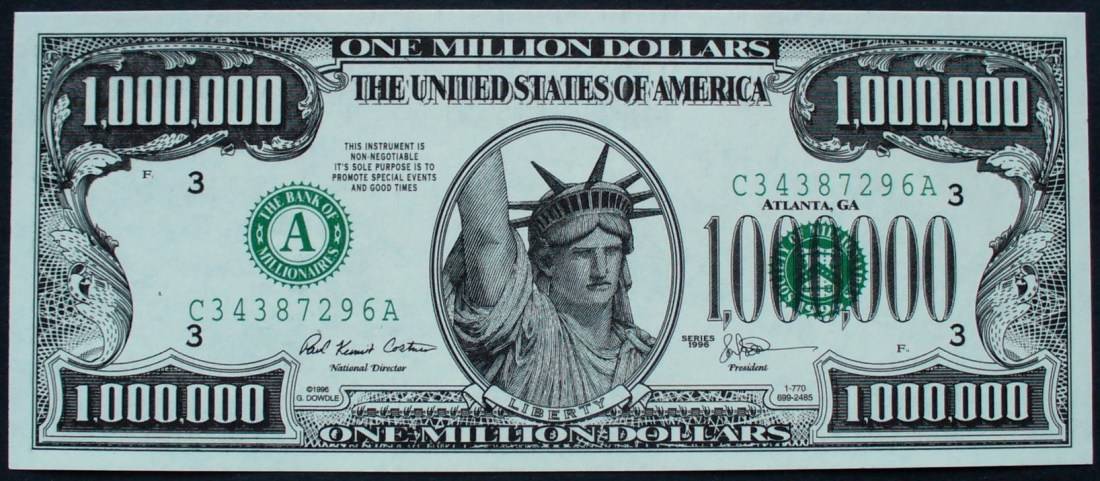 USA 1 Million Dollar (UNC) 全新美国100万元纸币自由女神