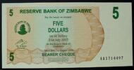 Zimbabwe 5 Dollars 1.8.2006 P. 38 / Serie AA / gültig bis 31.7.2007 kfr 2.16 £  +  5.20 £ shipping