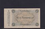 Deutsches Reich, Weimarer Republik, 1 Rentenmark 1923 Ro.154a, Deu-199a, Reichsdruck, KN 8 stellig, VF,