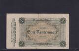 Deutsches Reich, Weimarer Republik, 1 Rentenmark 1923 Ro.154b, Deu-199b, Firmendruck, KN 6 stellig, VF-, Nadellöcher,