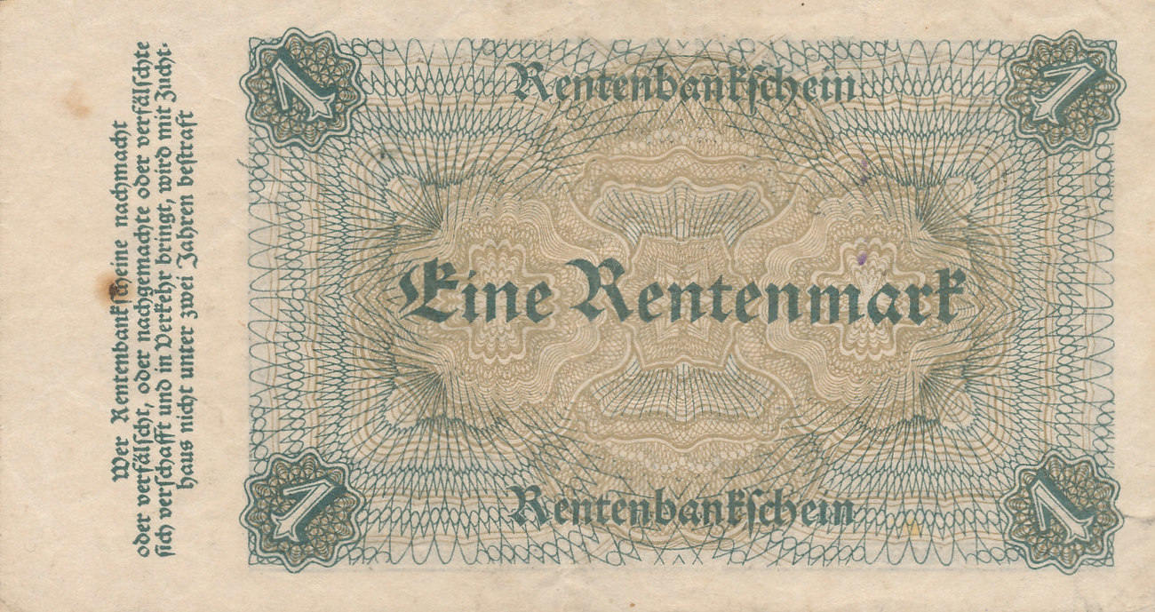 Deutsches Reich,Weimarer Republik, 1 Rentenmark 1923 Ro.154a ...