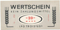 Deutschland, DDR 10 Mark LPG-Geld, Troistedt, -