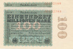Deutsches Reich, Inflation, 100 Mio.Mark 100 Mio.Mark Ro.106m Firmendruck FZ: CD, Wz. Hakensterne , KN: 8 stellig, -