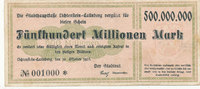 Deutsches Reich, Sachsen, 500 Millionen Mark, Lichtenstein-Callnberg, Stadt, -