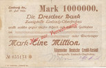 Deutsches Reich, Sachsen, 1 Million Mark, Limbach Stadt, ADCA auf Dresdner Bank, -