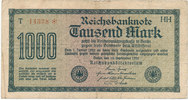 Deutsches Reich,Weimarer Republik, 1000 Mark Ro.75h Wz Mäander KN braun 5 stellig FZ:HH -