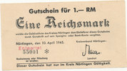 Deutsches Reich,Drittes Reich, 1 Reichsmark Nürtingen, Kreisverband, -
