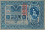 Österreich, 1000 Kronen Aufdruck senkrecht,Vs+Rs gleich, -