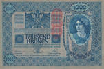 Österreich, 1000 Kronen Aufdruck senkrecht,Vs+Rs gleich, -