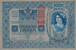 Österreich, 1000 Kronen Aufdruck senkrecht,Vs+Rs gleich, -