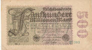 Deutsches Reich, Weimarer Republik, 500 Millionen Mark Ro.109c Wz.Hakensterne KN 5stellig Firmendruck FZ:HS, -