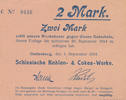Deutsches Reich,Schlesien, 2 Mark Gottesberg, Schlesische Kohlen- & Cokes-Werke, -