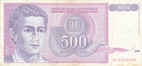 Jugoslawien 500 Dinar 1992 gebraucht III, 2.59 £ Tax included +  6.07 £ shipping