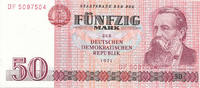 Deutschland,DDR, 50 Mark Ro.360a Erste Auflage,Typensatz, Serie:DF, -